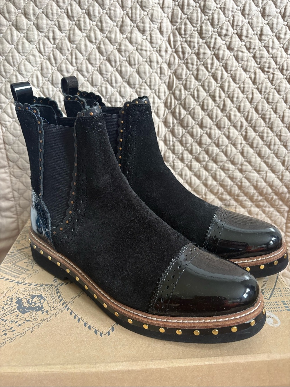 Free People Black Suede & Patent Leather Chelsea Boots for Women